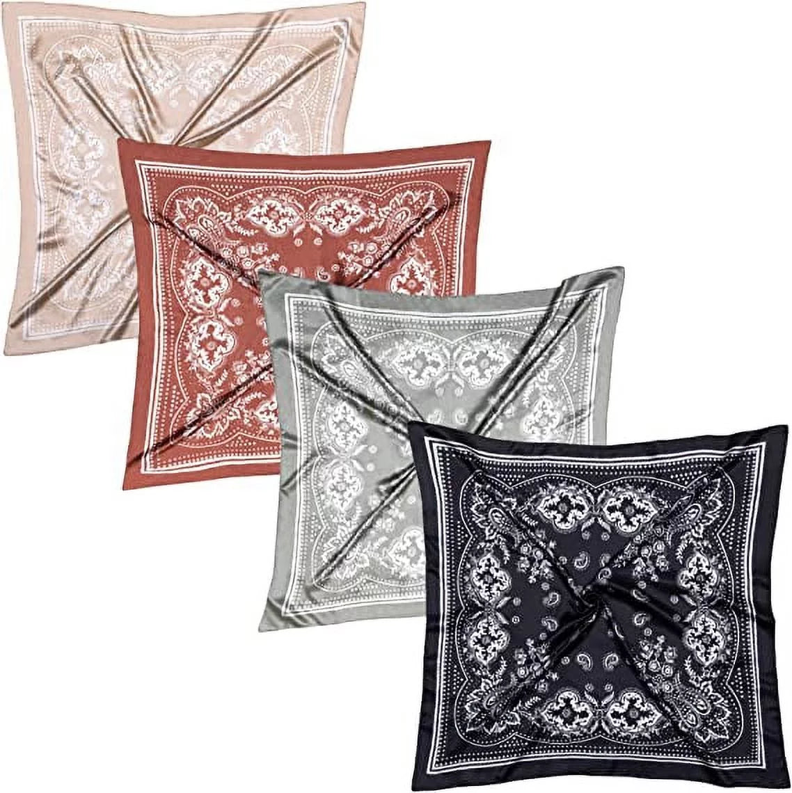 35'' Satin Head Scarf for Women, 4PCS Large Square Hair Scarf Silk Bandana Scarf for Hair Wrapping at Night