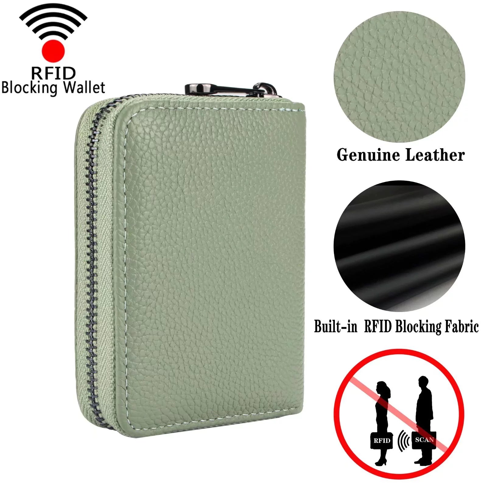 Genuine Leather RFID Blocking Wallet for Women Card Case Holder-Light Green