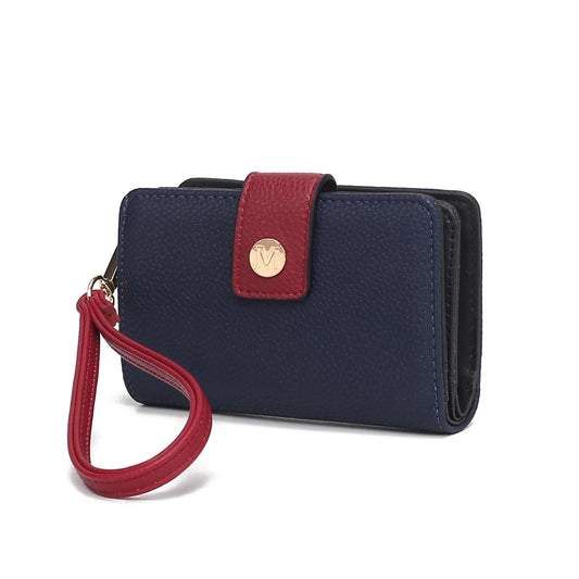 Shira Women’S Color Block Vegan Leather Wallet with Wristlet by Mia K - Navy Blue
