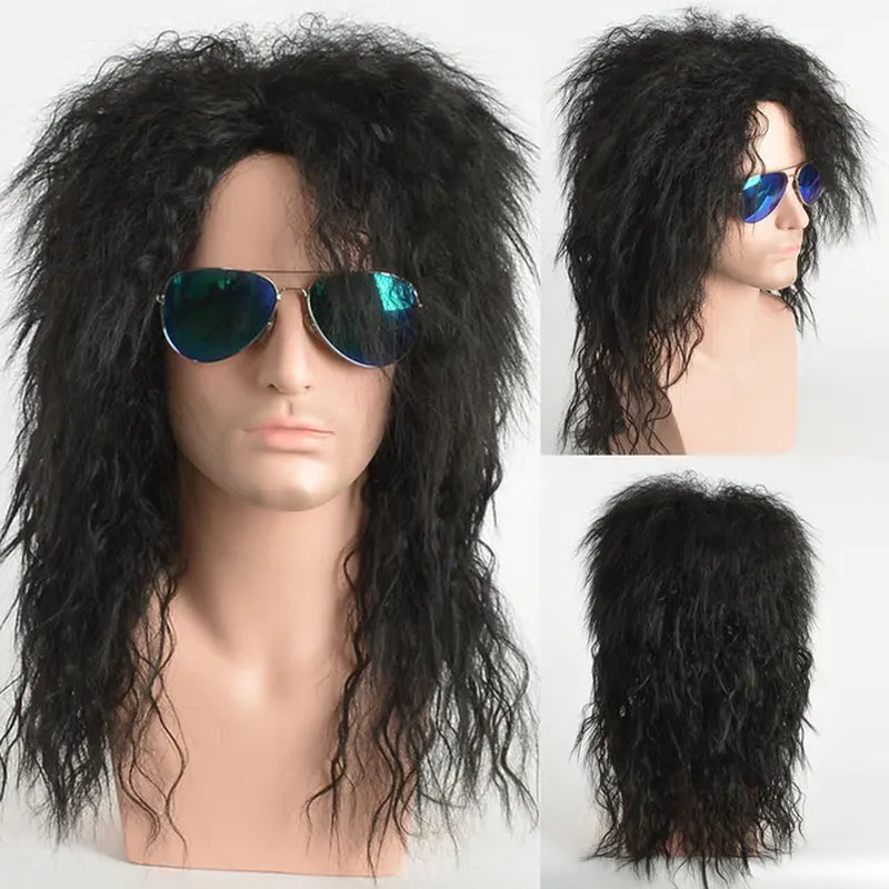 Long Curly Synthetic Wigs for Men Cosplay Wigs Male Curly Hair Black Blonde Wig with Bangs Fluffy Nightclub Bar Wig