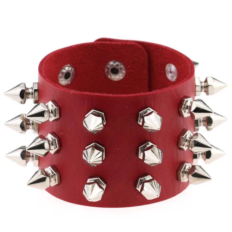 Boho Spike Rivets Bracelets for Women Punk Goth Red PU Leather Bracelet Cuff Bangles Studded Halloween Festival Jewelry Harajuku