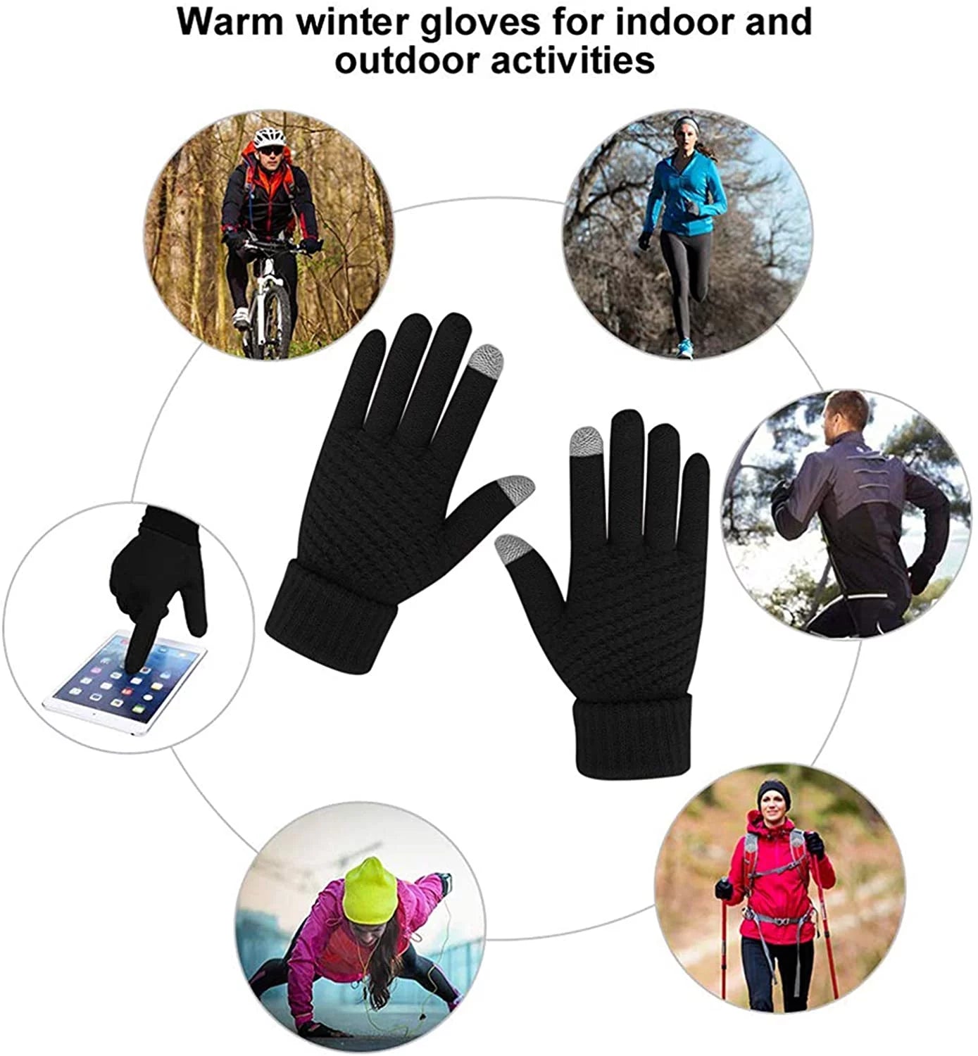 Women Winter Warm Touch Screen Gloves Knitted Soft Elastic Thick Gloves for Clod Weather Black