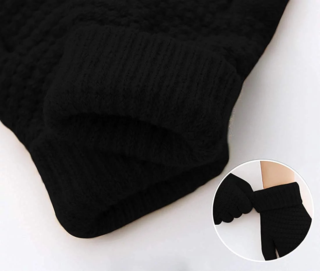 Women Winter Warm Touch Screen Gloves Knitted Soft Elastic Thick Gloves for Clod Weather Black