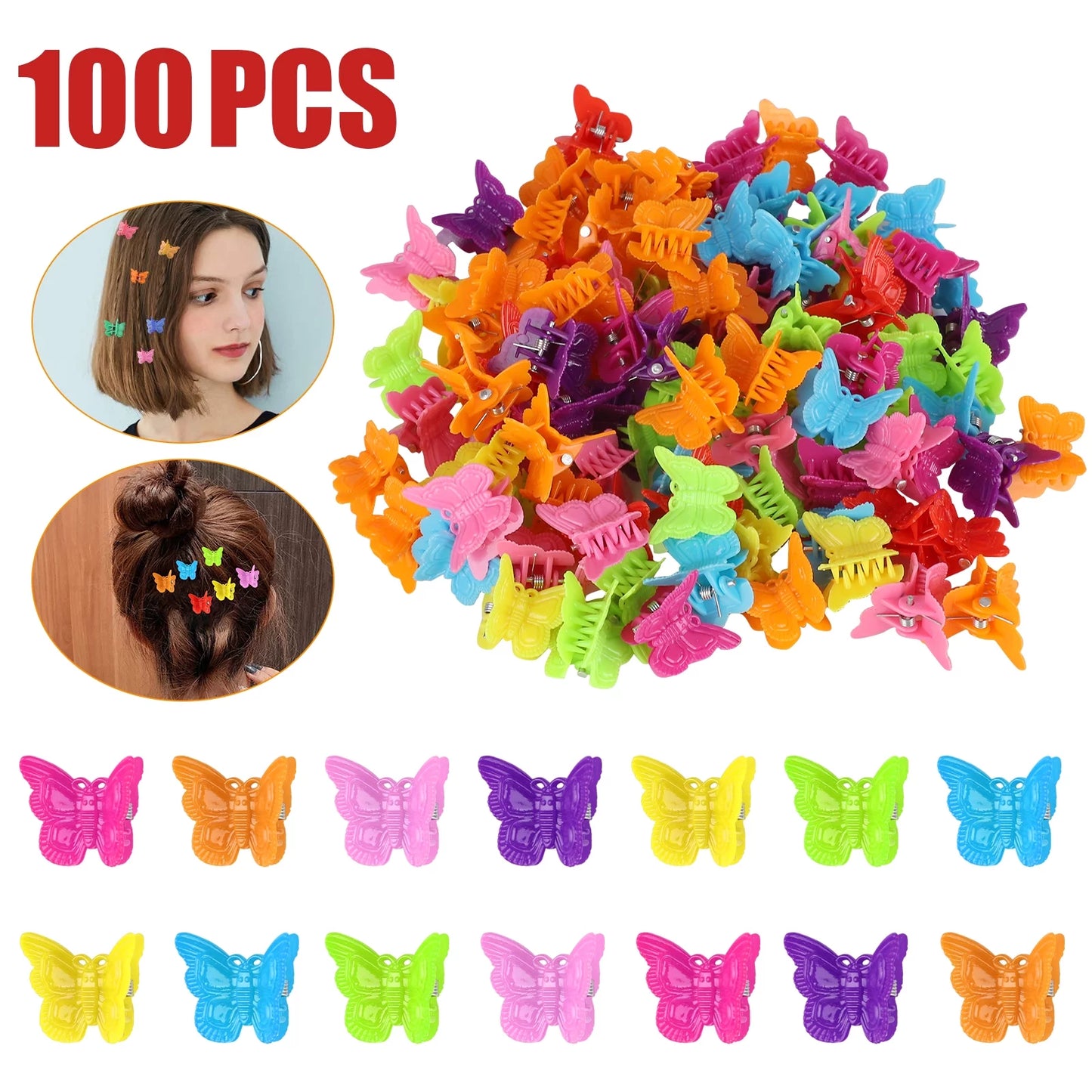 100Pcs Mini Butterfly Hair Clips, Assorted Color Hair Claws for Girls Women, Small and Beautiful Hair Jaw Barrettes for Kids