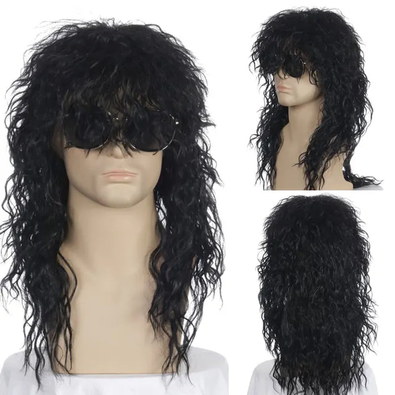 Long Curly Synthetic Wigs for Men Cosplay Wigs Male Curly Hair Black Blonde Wig with Bangs Fluffy Nightclub Bar Wig