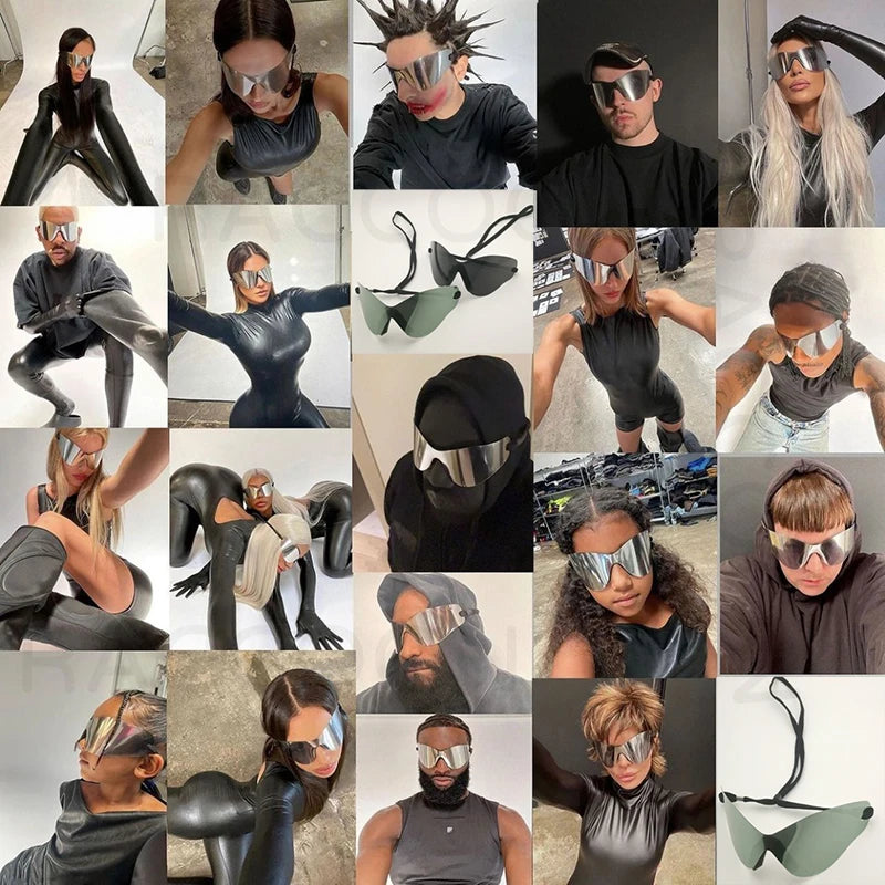 Y2K Futuristic Sunglasses Women Alien Silver Sun Glasses Men Oversized Rimless One Piece Hip Hop Punk Soft Shades Luxury Brand