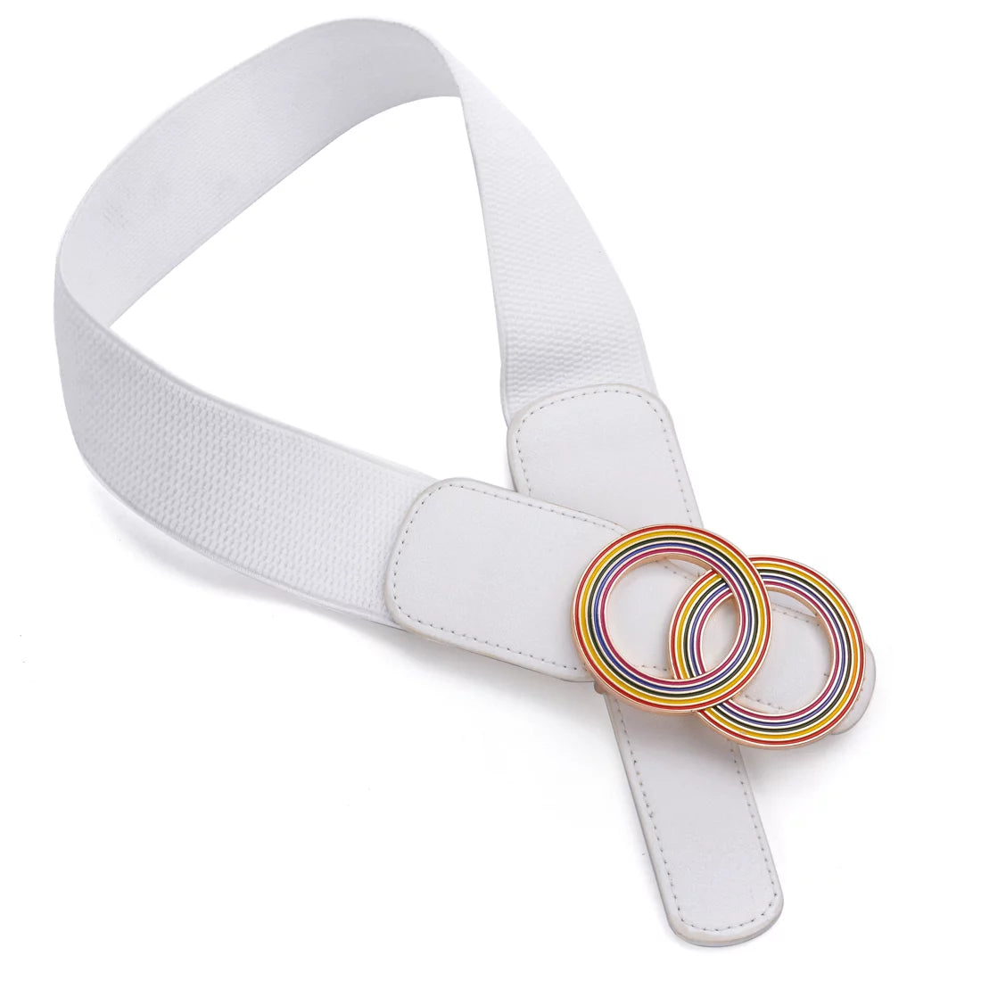 Beltox Women’S Elastic Waist Belt W Double Rainbow Ring White 37-47"