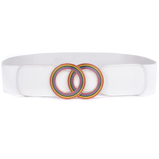Beltox Women’S Elastic Waist Belt W Double Rainbow Ring White 37-47"